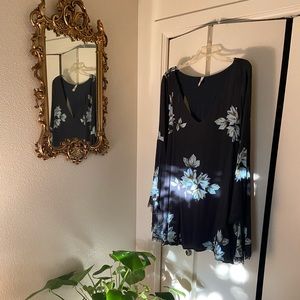 Free People Wanderer Mini Dress in Charcoal Combo